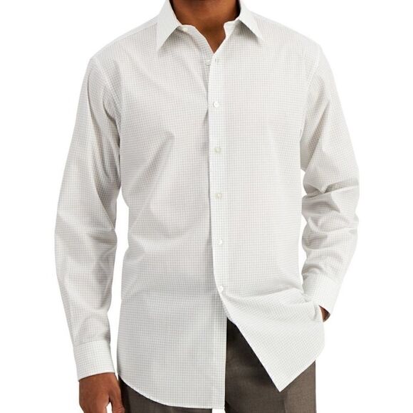 Club Room Men's Gray Regular Fit Check Dress Shirt, size L 16 - 16 1/2 - Picture 2 of 8